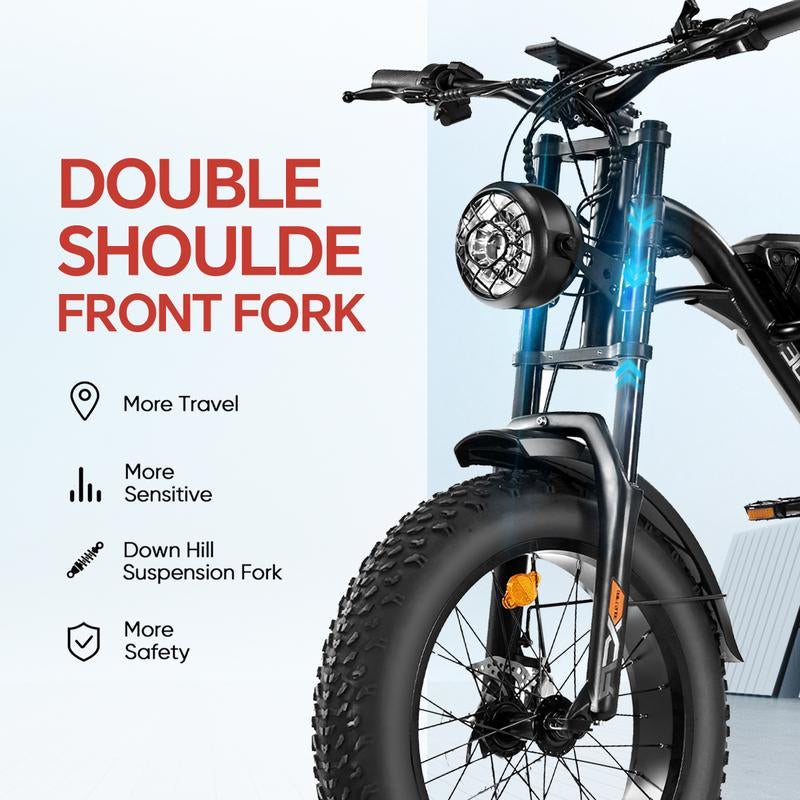 DRIFT.SLIDE 1500W Peak Power Electric Bike for Adults, 28 MPH 60 Miles Electric Moped Style Bike, 48V 20.8 Ah UL 2849 Removable Battery, 7 Speed 20" All Terrain Fat Tire Ebike (J1) Bicycle Light