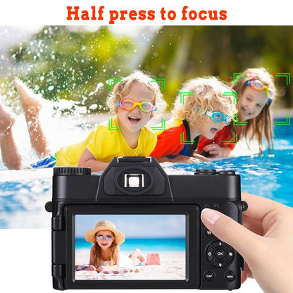 4K 56MP Vlogging Camera with 180° Flip Screen, Compact Camera with 16X Digital Zoom, 32GB TF Card, 1 Battery (Black)