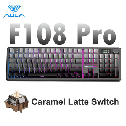 [New]Aula F108 Pro & F108 Full Size Wireless Mechanical Gaming Keyboard with Knob Smart Screen Num Pad Tri-Mode RGB Backlit Hot Swappable Customize Keyboard E-Sports Office Computer PC Accessories(F108Pro Red) Outdoorfun