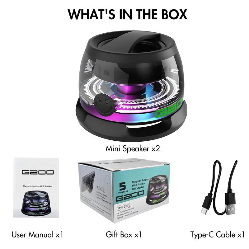Magnetic Bluetooth Speaker,G200 5W Mini Speaker Wireless Bluetooth 5.0,LED Light Game Mode,4H Playtime,Suitable for Travel,Cook,Run-Black/Purple