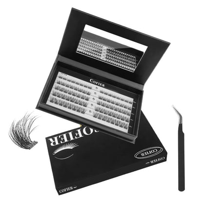 【Hot Style】Cofier No Glue Lash Kit Medical Jelly Adhesive Self Adhesive Individual Eyelashes, Easy Makeup Application with Tweezers (80/100/160 Pcs)