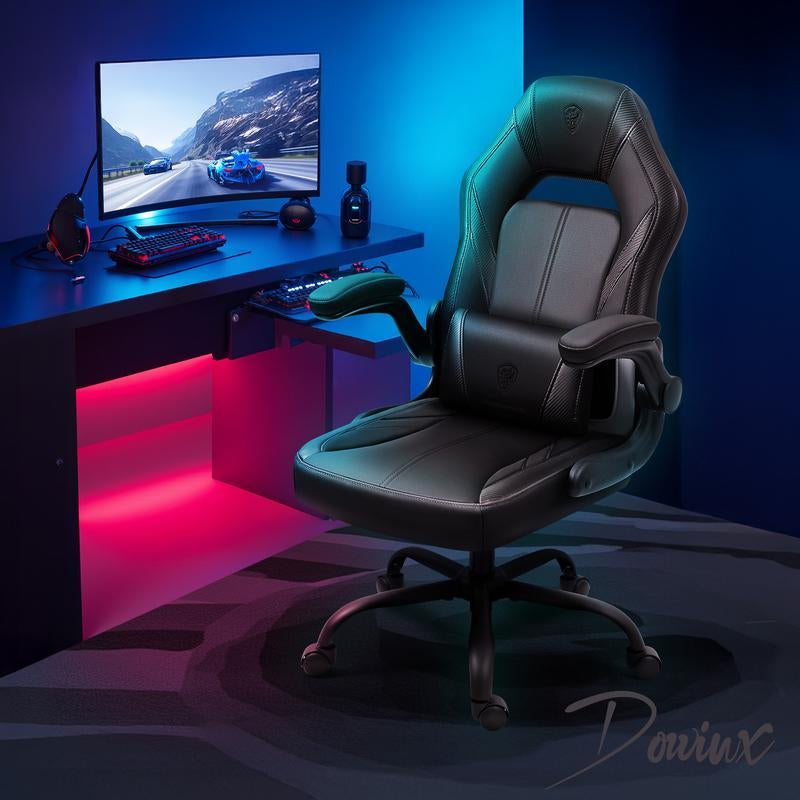Dowinx Gaming Chair - Ergonomic Faux Leather with Breathable Mesh Backrest, Lumbar Support, Adjustable Swivel Task Chair with Head Cushion and Armrests