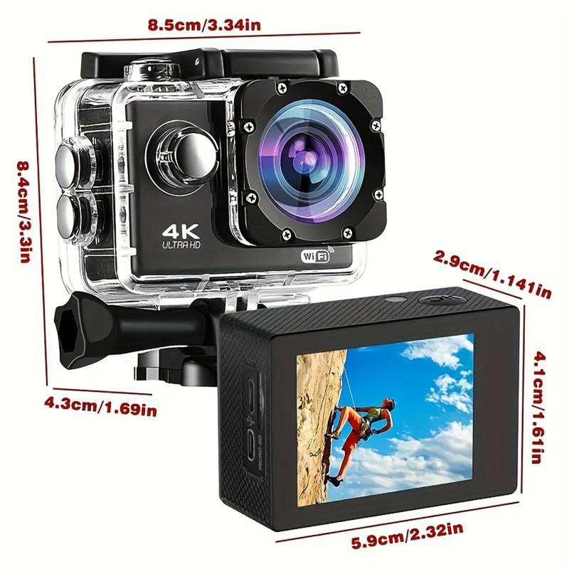 Action Camera with 4K 30FPS Ultra HD Video,12Mp Photos, HDR,2.0" Image Sensor, Daily Streaming, HD Camera, Stabilization