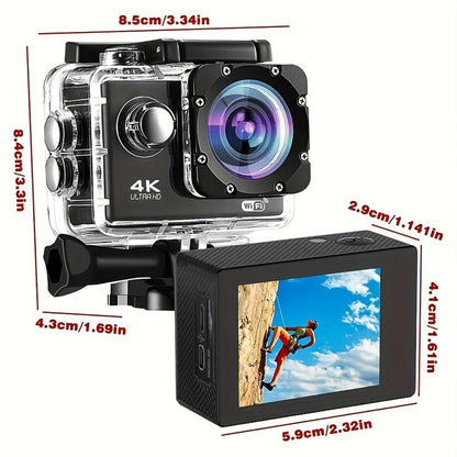 Action Camera with 4K 30FPS Ultra HD Video,12Mp Photos, HDR,2.0" Image Sensor, Daily Streaming, HD Camera, Stabilization