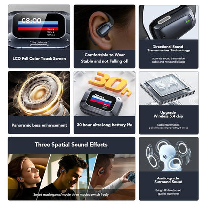 ERAZER XT82PRO Wireless Earbuds, Open-Ear Headphones, LED Lights Touchscreen, Ergonomic Ear Hooks, Ultra-Comfort, Snug Fit, Hifi Bass Stereo, Clear Calls, 30H Playtime, Bluetooth 5.4 Earbuds, Multipoint Connection, Electronic, Audio Headset