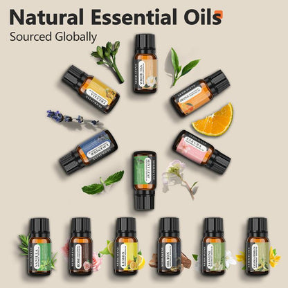 Ultrasonic Essential Oil Diffuser Set with 12 Best Aromatherapy Oils, Gift Box & Bag, Himalayan Salt Lamp Diffuser，Cool Mist Humidifier for Bedroom