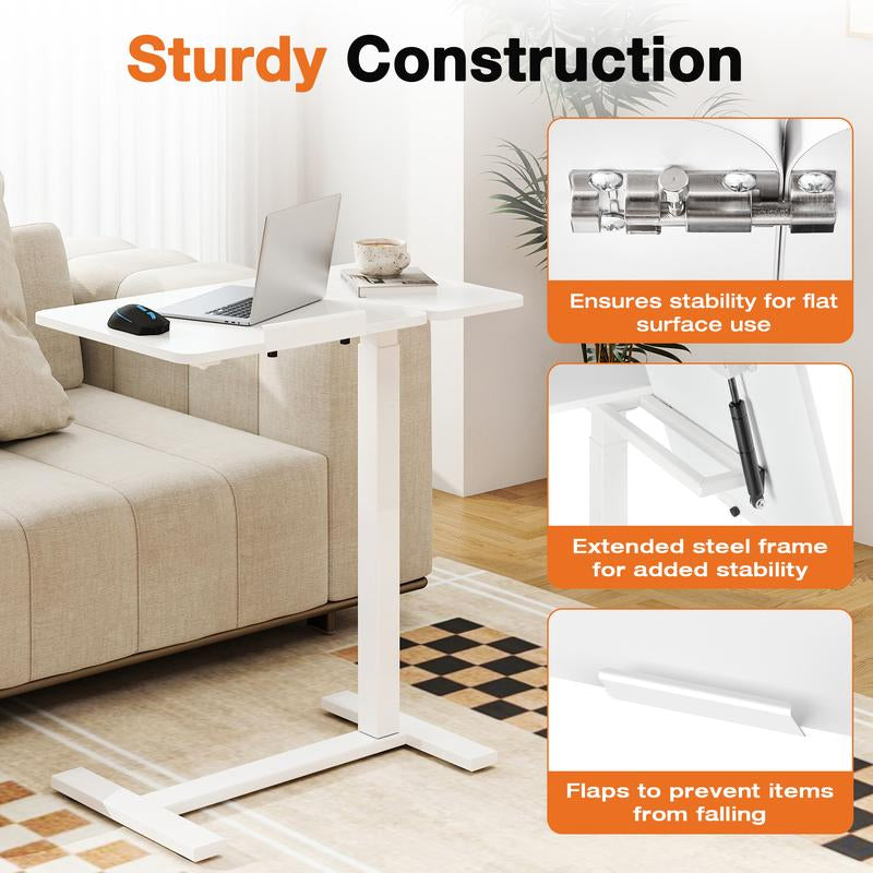 【Deal】Overbed Bedside Table with Wheels, Mobile Standing Stand up Rolling Laptop PC, Adjustable Height Tray, Side Computer Workstation for Home Use