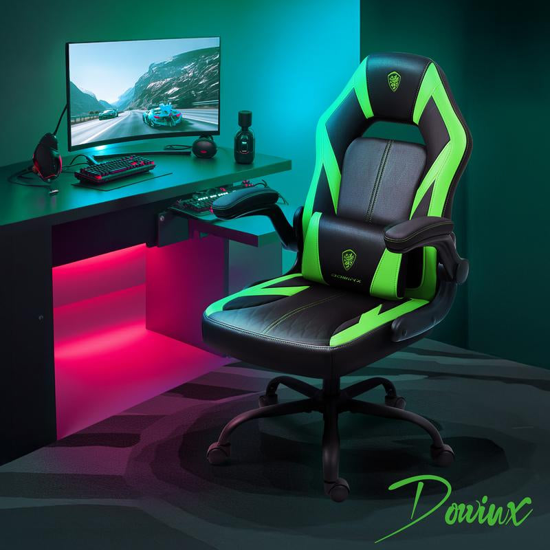 Dowinx Gaming Chair - Ergonomic Faux Leather with Breathable Mesh Backrest, Lumbar Support, Adjustable Swivel Task Chair with Head Cushion and Armrests
