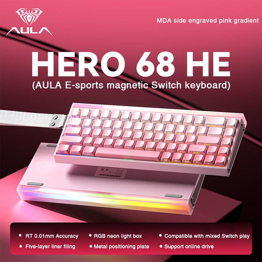 [New]Aula Hero 68 Wired Magnetic Switch Gaming Keyboard, 65% Layout,Rt 0.01, Extreme Response, RGB Backlit,Wired Connection, Web Driver, 8K Returns,E-Sport Accessories PC Accessories Outdoorfun