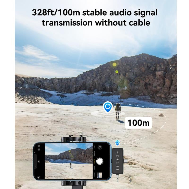 PQRQP 2-Pack Wireless Lavalier Microphone,For Iphone/Android/Camera, 328Ft Transmission, 18H Battery Life, Mini Microphone for Record Interview, Vlogs, Youtube