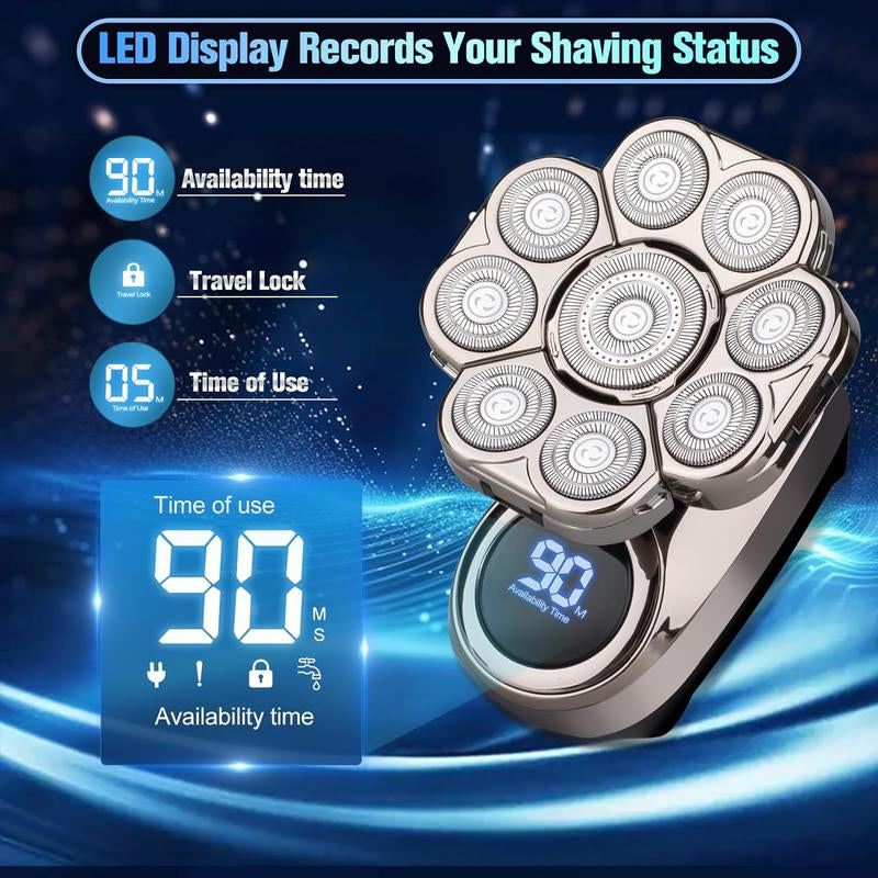 Upgraded 9D Bald Head Shaver for Men,6-In-1 Electric Razor with LED Display & Type-C Charging,360° Close Shave