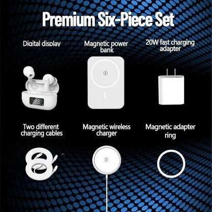 Artcyber 6-In-1 Charging Kit: Fast Charge, Magnetic Power Bank, Wireless Charger, Type-C to Fast Charging Cable, Adapter & Audio Support, Compact & Portable.