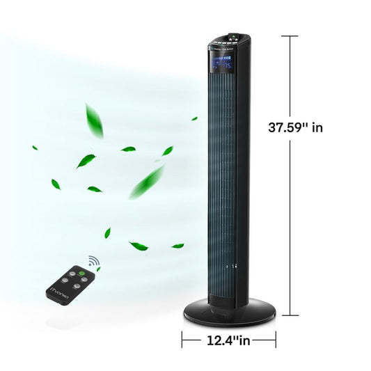 FOHERE Tower Fan for Indoors, 36" Oscillating Tower Cooling Fan with Remote Control, 12-Hour Timer and Sleep Mode,Standing Fan for Office, Portable Stand up Floor Bladeless Fan (Black)