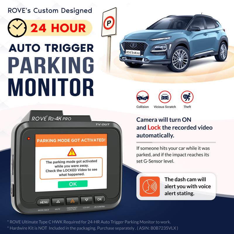 ROVE R2-4K PRO Dash Camera for Cars Ultra-Hd 2160P Dash Cam with Built-In 5G Wi-Fi, GPS, Supercapacitor, Super Night Vision, 24H Auto Trigger Parking Monitor, G-Sensor, Loop Recording, Supports 512GB Max