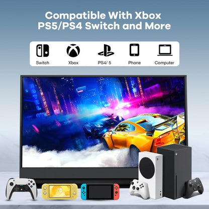 Portable Monitor, FHD 1080P Portable Laptop Monitor with PU Leather Cover, Suitable for Expanding Display and Screen Mirroring of PC, MAC, Xbox, Switch, PS5, Iphone15, Samsung & HUAWEI Mobile Phones