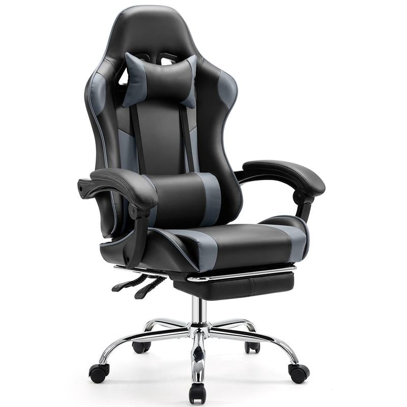 【Deal】Ergonomic Gaming Computer Chair with Footrest, PU Leather Recliner with Headrest, Fixed up Armrest, Height Adjustable with 360° Swivel
