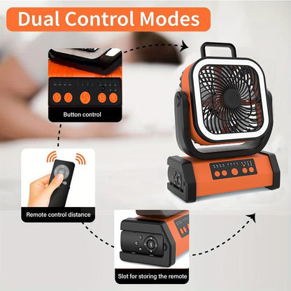 30,000Mah Rechargeable Camping Fan with LED Light, Portable Multi-Functional Fan, 4-Speed Wind Speed Adjustment, Remote Control, 270° Wind Direction Adjustment, Suitable for Indoor, Outdoor, Tent, Travel, Etc.