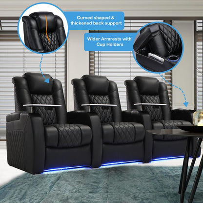 Weilianda Home Theater Seating Luxury Series Top Grain Nappa Leather Recliner Chair Dual Power Movie Gaming Sofa Electric Headrest with Tray Table Type-C USB Charge Cup Holders