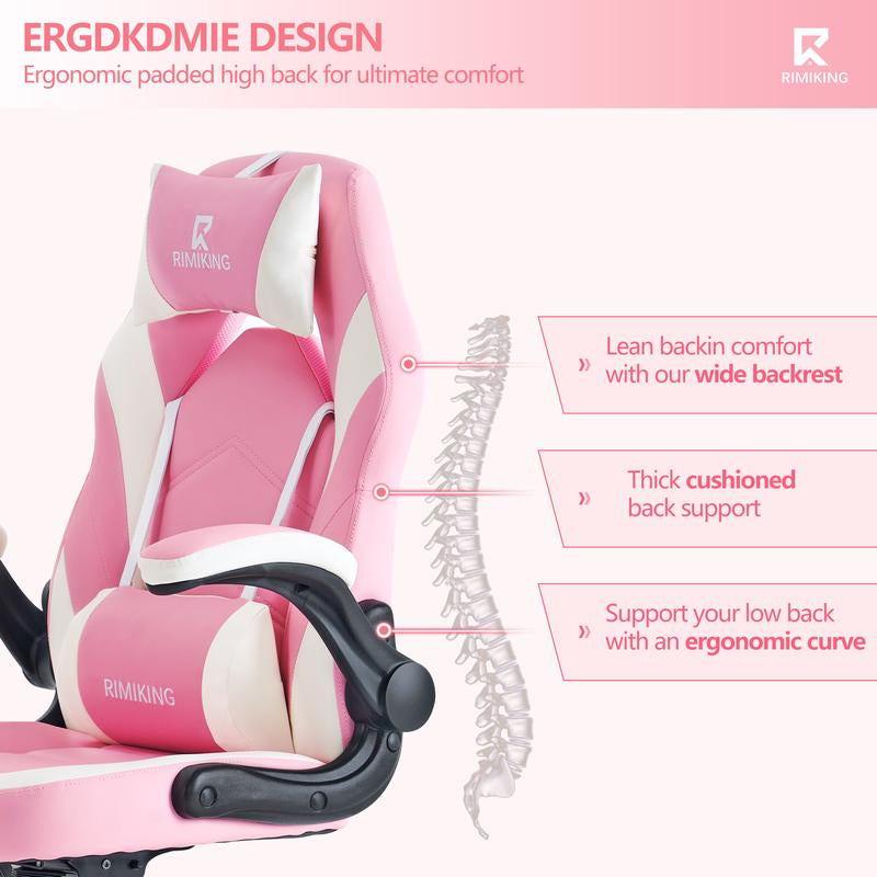 [Fathersdaygift] RIMIKING Shelby Series Ergonomic Gaming Chair, Adjustable Recliner, Lumbar Support, Heavy-Duty Office Chair,275 Lbs Weight Capacity,3896 Springtok