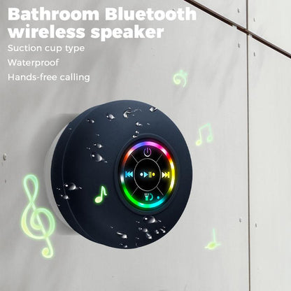 Waterproof Bluetooth Speaker with Suction Cup & LED Lights, 360° Bass Sound | Wireless Shower Speaker for Bath/Beach/Camping | Built-In Mic & Bluetooth 5.4 | Perfect Gift for Men/Women/Kids (Black)