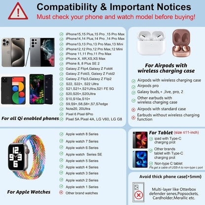 4-In-1 Wireless Charging Station with Wired Ipad Charger | Foldable Multi-Device Charging Stand for Apple - Iphone 16/15/14 Pro Max/13/12/11, Apple Watch Series 8/7/6/5/4/3/2/SE, Airpods 3/2/Pro | Overcharge Protection & Space-Saving Design