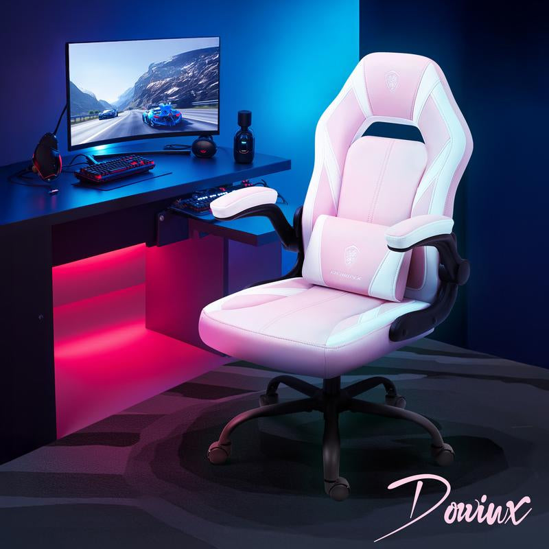 Dowinx Gaming Chair - Ergonomic Faux Leather with Breathable Mesh Backrest, Lumbar Support, Adjustable Swivel Task Chair with Head Cushion and Armrests