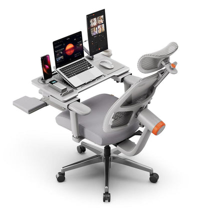 The Newtral Ergonomic Workstation Combo Is Suitable for Various Home Office Scenarios, Featuring Lumbar Support, 4D Armrests, and an Adjustable Chair and Desk Panel Combination.