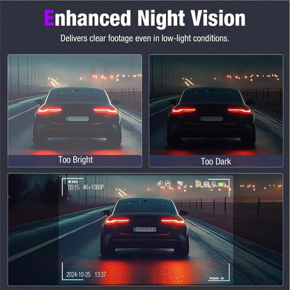 3 Channel 4K Dash Cam with 5Ghz Wifi & APP Control, 4K/2.5K+1080P+1080P Front inside and Rear, Triple Dashcam with 64GB Card, G-Sensor, 24 Hours Parking Mode, Loop Recording, Night Vision Monitor Camera,Car Gift for Dad