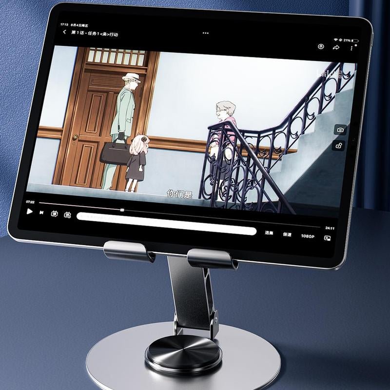 Adjustable Cell Phone Stand for Desk with Non-Slip Rubber, 360°Metal Phone Holder Smartphone Accessories Foldable/Folding Mount Alloy Aluminum Compact Portable Cellphone Mount, Saving Space