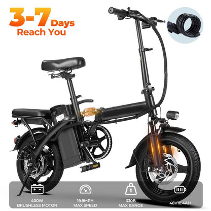 Terrosor Ebikes for Adults, 400W Motor 22MPH Max Speed, 14” Tire, 48V 15AH Removable Battery for Electric Bike, Multi-Shock Absorption, City Commuter, Foldable Adult Electric Bicycles Bici Urbana Rechargeable Motorcycle