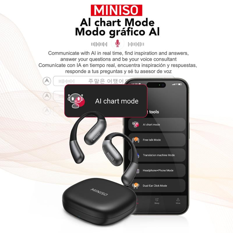 MINISO X28 OWS Translation Open Ear Wireless Bluetooth Earbuds Support 135 Languages Real Time Bluetooth Translation HIFI Sound Quality Sports Headphones IPX5 Waterproof with Microphone