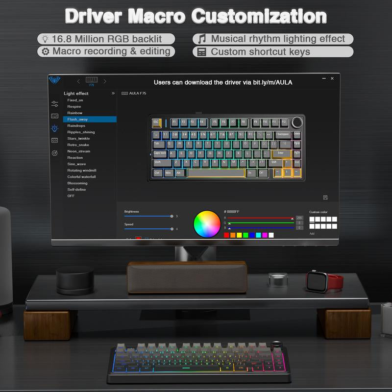 AULA F75 Pro Wireless Mechanical Gaming Keyboard RGB Rainbow Backlit Tri-Mode 2.4G USB-C Bluetooth Hot Swappable Gaming Keyboard for Gamers Gaming PC Accessories Gasket Custom Creamy Keyboard