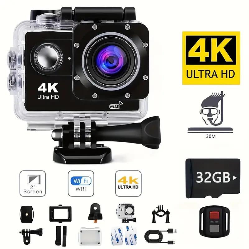 Action Camera with 4K 30FPS Ultra HD Video,12Mp Photos, HDR,2.0" Image Sensor, Daily Streaming, HD Camera, Stabilization