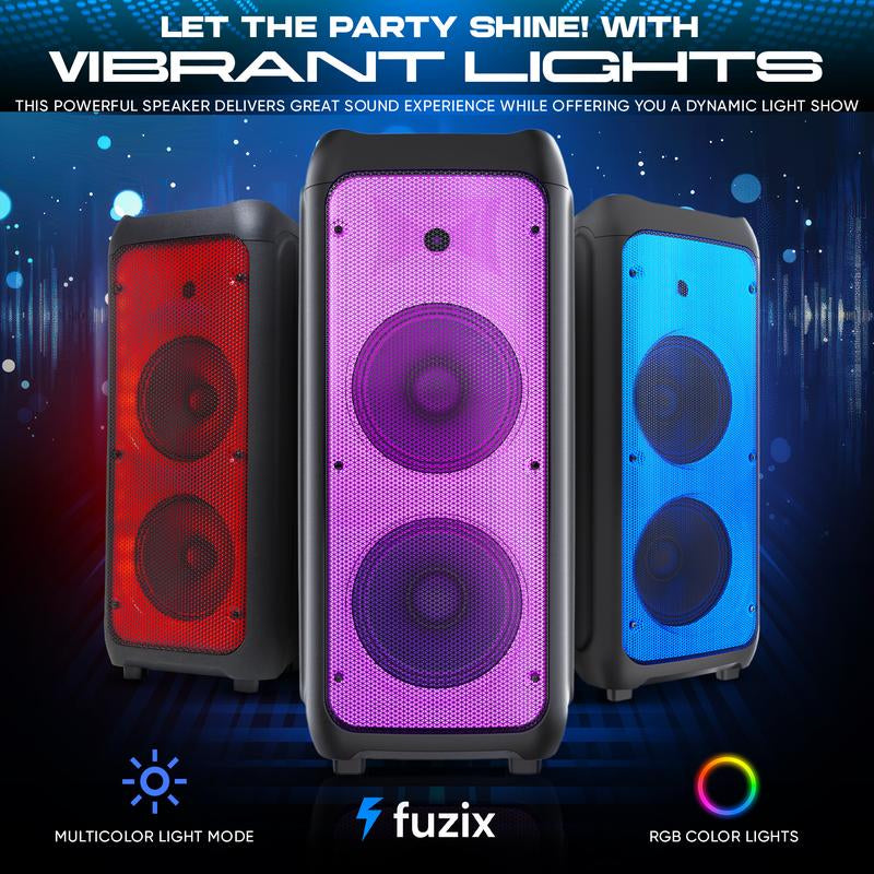 Nova Portable Rechargeable Karaoke Bluetooth Speaker by Fuzix – Dual Wireless Microphones, Dynamic LED Lights, FM Radio, USB, Micro SD with Remote Audio Card Remote Control