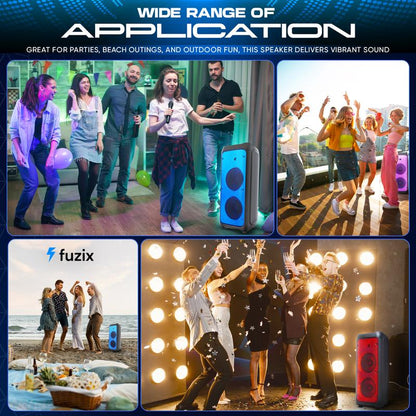 Nova Portable Rechargeable Karaoke Bluetooth Speaker by Fuzix – Dual Wireless Microphones, Dynamic LED Lights, FM Radio, USB, Micro SD with Remote Audio Card Remote Control