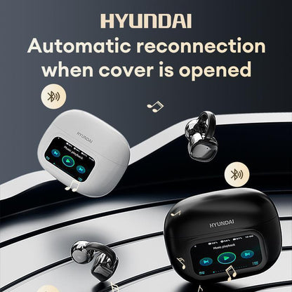 HYUNDAI C02 Clip-On Ear Electronic Headphones with LCD Full Color Touch Screen, Wireless Audio Earbuds Headset for Music & Phone Calls