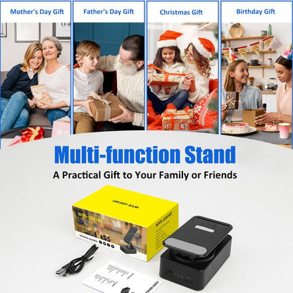 Upgraded 5In1 Wireless Bluetooth Speaker Phone Holder - Colorful Light Spinning Foldable Emergency Charging for Tablet IOS Android, Gift for Men Women