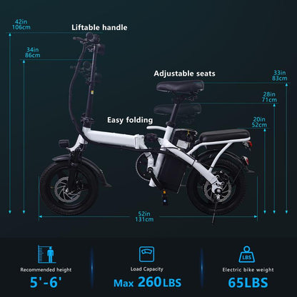 [Outdoorfun] 14Inch Folding Electric Bike 48V12Ah High Speed E Bike Air Tiresfront and Rear Disc Brake Design LED Range 32Miles Portable Electric Bicycle