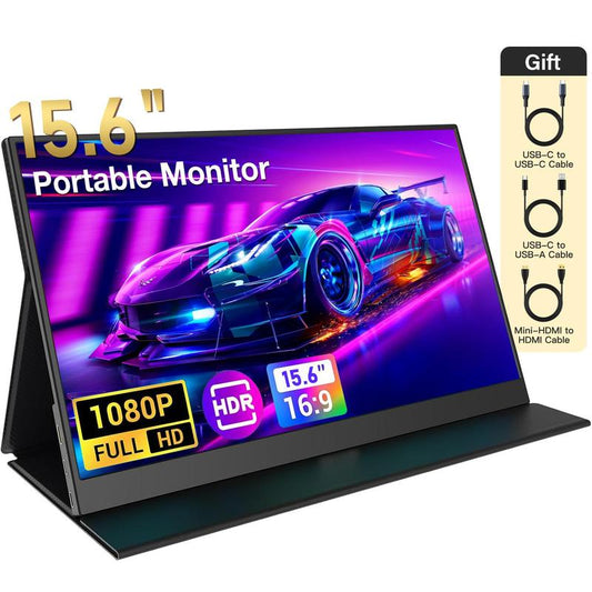 Portable Monitor, FHD 1080P Portable Laptop Monitor with PU Leather Cover, Suitable for Expanding Display and Screen Mirroring of PC, MAC, Xbox, Switch, PS5, Iphone15, Samsung & HUAWEI Mobile Phones