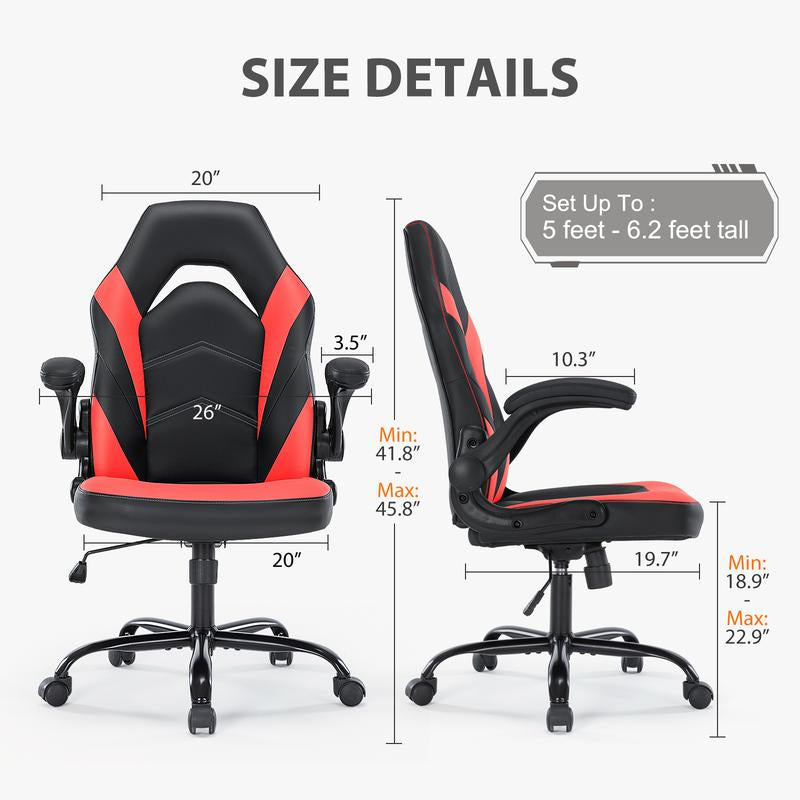 【Deal】Ergonomic Gaming Computer Chair with Footrest, PU Leather Recliner with Headrest, Fixed up Armrest, Height Adjustable with 360° Swivel