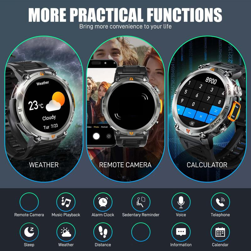 Smartwatch KE3 with 3ATM Waterproof ＆ Muilt-Sport Modes LED Flashlight Wireless Make＆Answer Calls Info Reminder 1.45 Inch TFT Wearable Devices with DIY Watch Faces