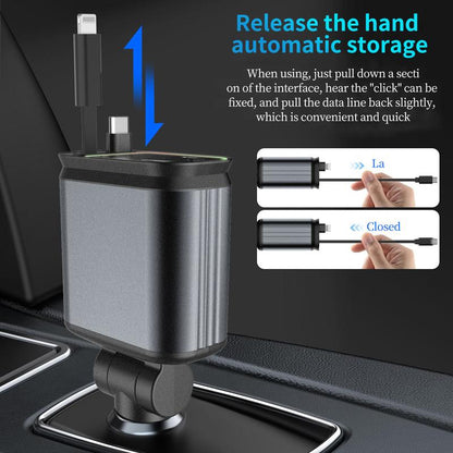 Aromatic Starlight in Roof Retractable Charger with Lightning Cable, Dual Charge Port , Fast Charging Adapter -Automotive 4-In-1 Car Charger Red Light