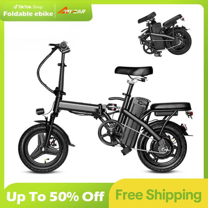 [Outdoorfun] 14Inch Folding Electric Bike 48V12Ah High Speed E Bike Air Tiresfront and Rear Disc Brake Design LED Range 32Miles Portable Electric Bicycle
