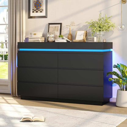 Sikaic LED Dresser for Bedroom with Charging Station and Sliding Desktop Drawers Large Storage Tower Clothes Organizer Furniture Modern Aesthetic Cabinet Home Cupboard