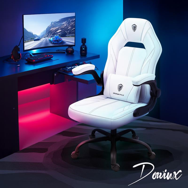 Dowinx Gaming Chair - Ergonomic Faux Leather with Breathable Mesh Backrest, Lumbar Support, Adjustable Swivel Task Chair with Head Cushion and Armrests