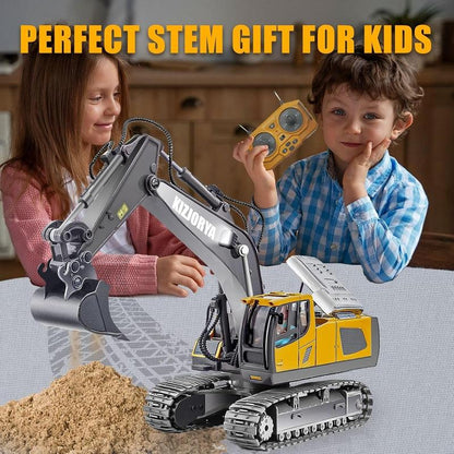 Remote Control Excavator Toys for Boys Turns 680-Degree 2 Batteries Metal Shovel Lights/Sounds Construction Toys Birthday Gifts Boy Toys for 3 4 5 6 7 8 Years Old