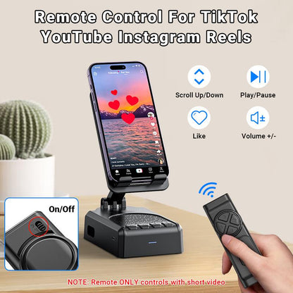 [Father'S Day Gift] PUTARE Wireless Speaker Cellphone Stand with Remote Control for Tiktok Scrolling, Rechargeable Portable Mobile Tablet Stand, Gifts for Family Friends Smartphone Mount,Outdoorfun