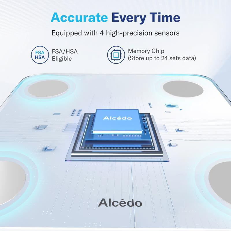 Alcedo Smart Scale for Body Weight, 7-Color Glowing Bluetooth Digital Bathroom Scale for BMI and Body Fat, Body Composition Monitor with Smartphone App, 400 Lbs Capacity