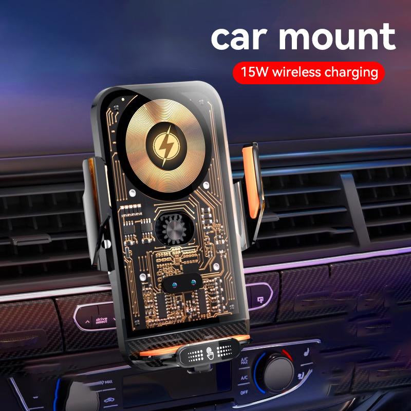 Bilolly Wireless Car Charger, 15W Fast Charging Auto-Clamping Car Charger Phone Holder Phone Holder Suitable for Iphone 16 15 14 13 12 Pro Max 11 XR XS, Samsung Galaxy S24 Ultra S23 S22 S21, S20, S10+, and Other Smartphones. Clip Plug