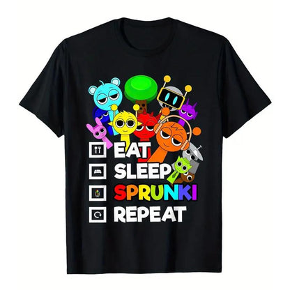 Sprunki Youngsters' Colorful Cartoon Character Cotton T-Shirt - Breathable, Quick-Drying, Short Sleeve Crew Neck,Kids' T-Shirt,Children'S Day Gift
